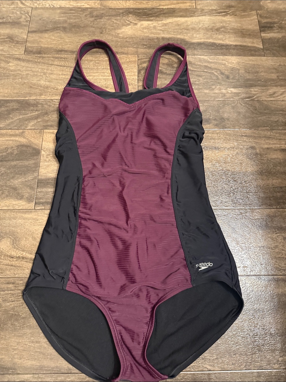 Speedo Women's Maroon and Black Racerback One-Piece Swimsuit